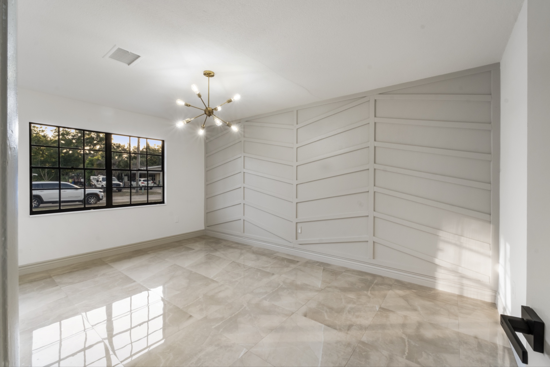 Bedroom — Diagonal Shiplap Accent Wall