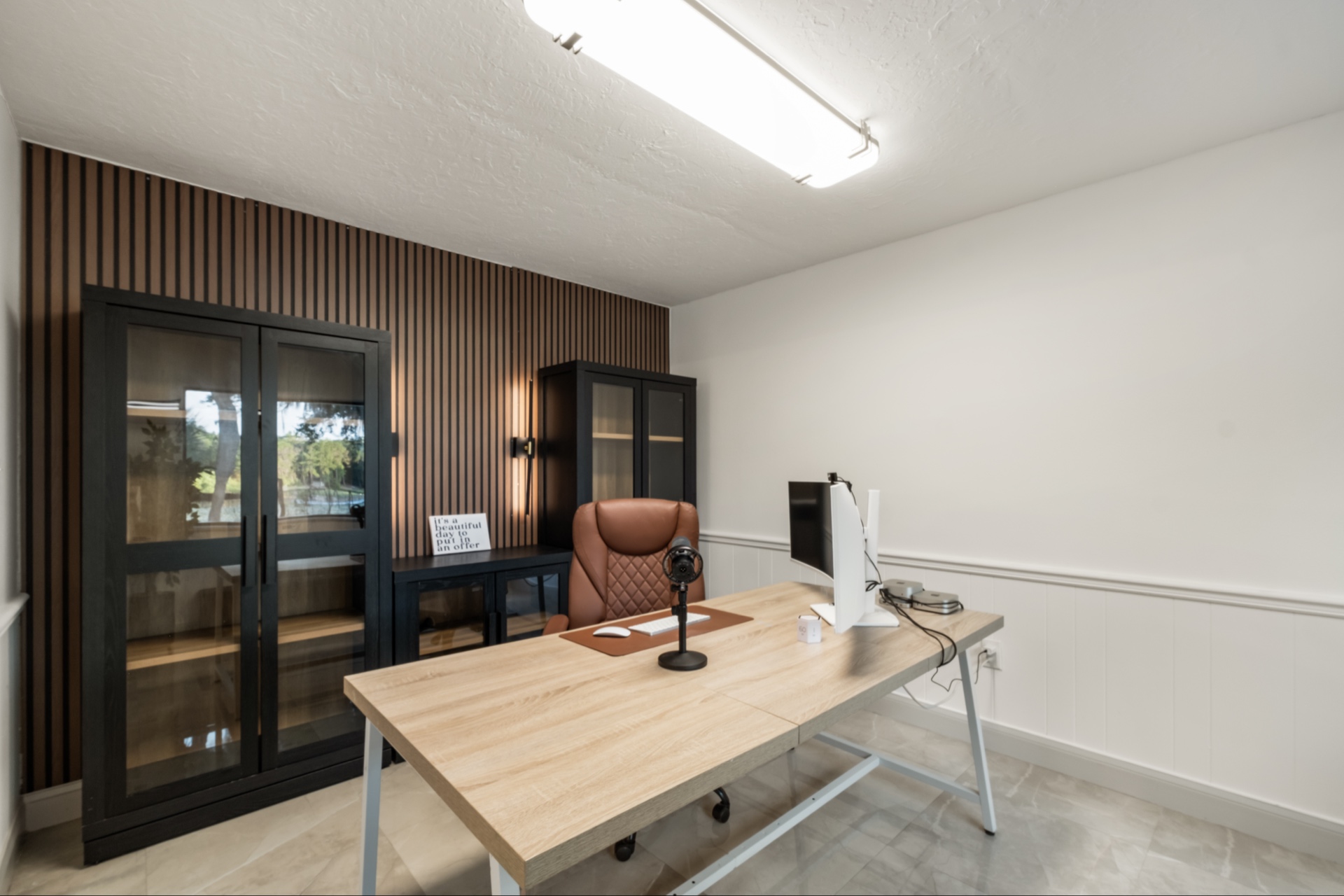 Professional Setup — Wood Slat Accent Wall