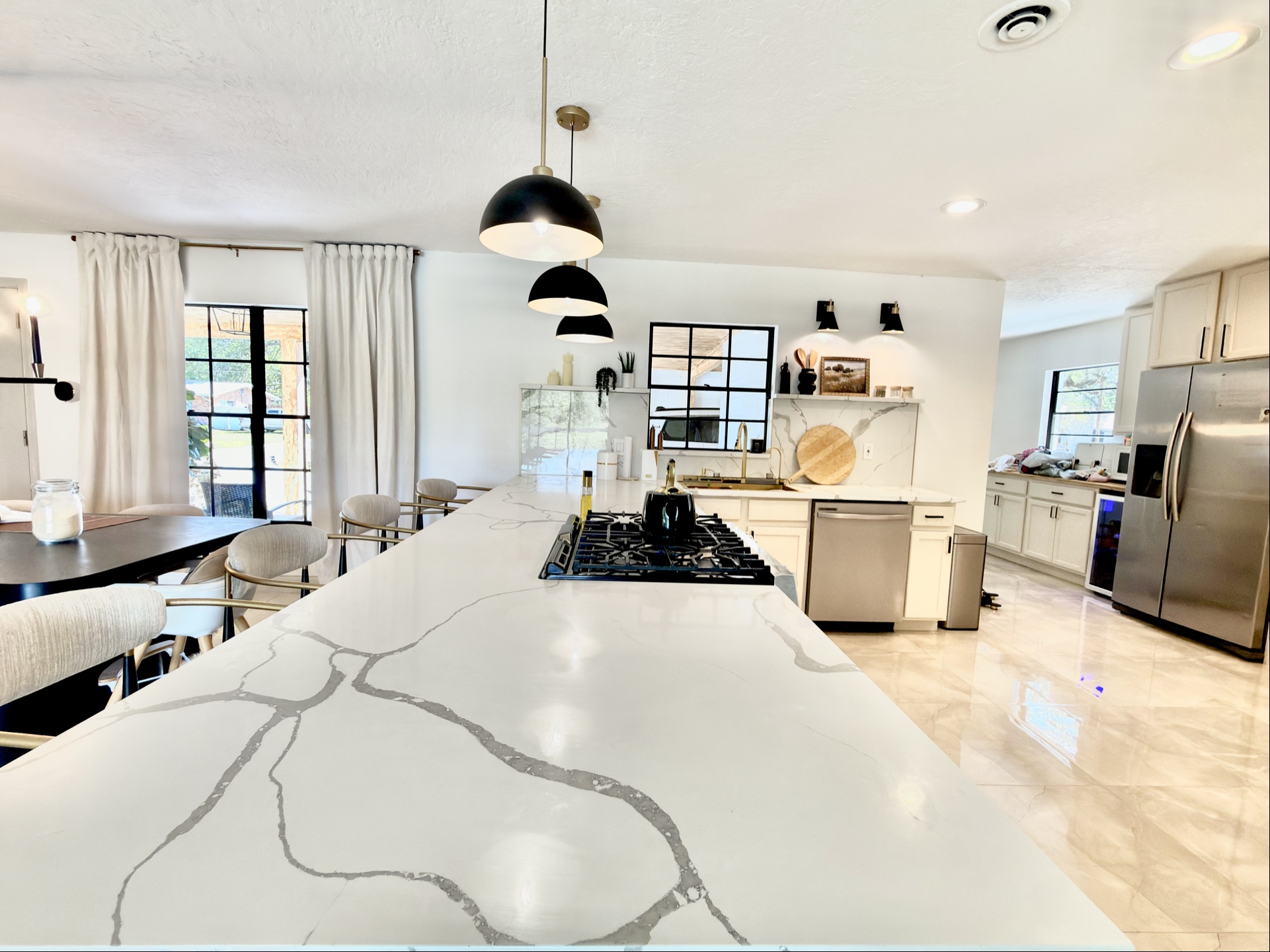 13ft Quartz Island — Waterfall Edge & Gas Cooktop